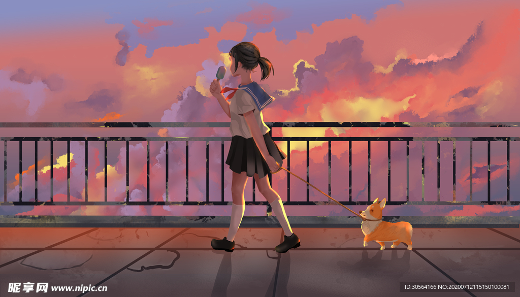 夏季少女人物清新插画卡通素材