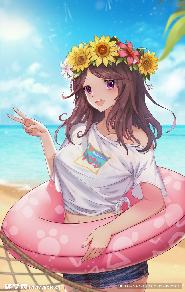 夏季海边少女人物清新海报素材