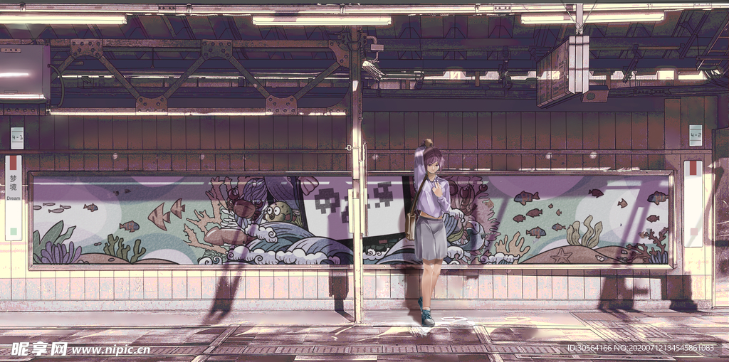 夏季人物女性走廊插画卡通素材