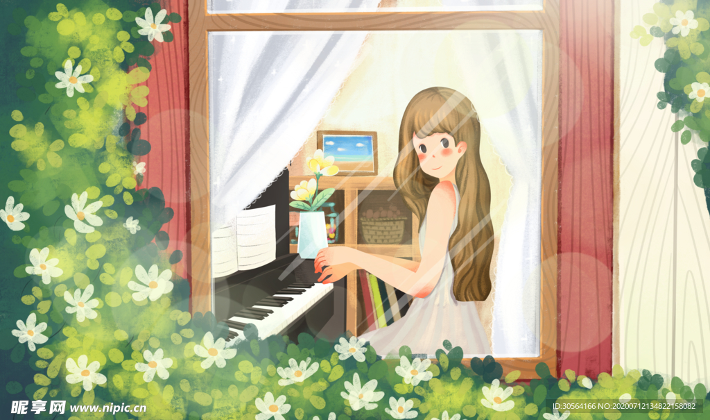 夏季少女人物清新插画卡通素材