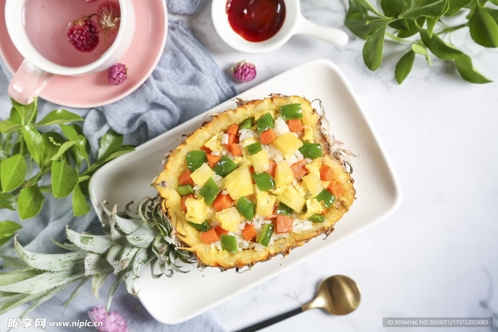 菠萝炒饭美食食材美味背景素材