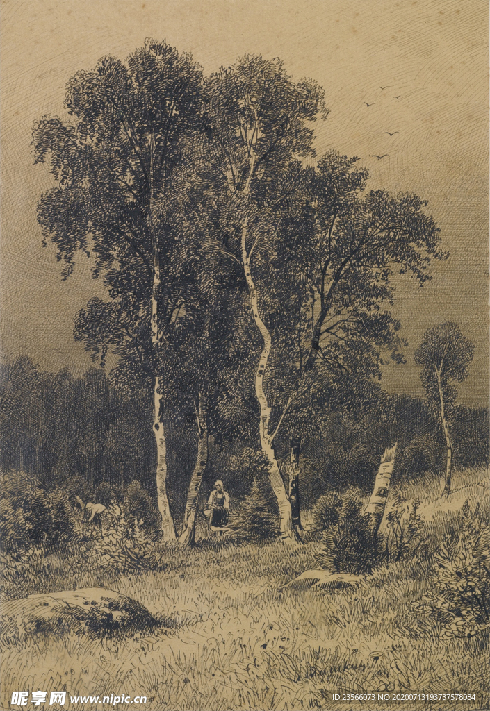 希施金树林风景油画