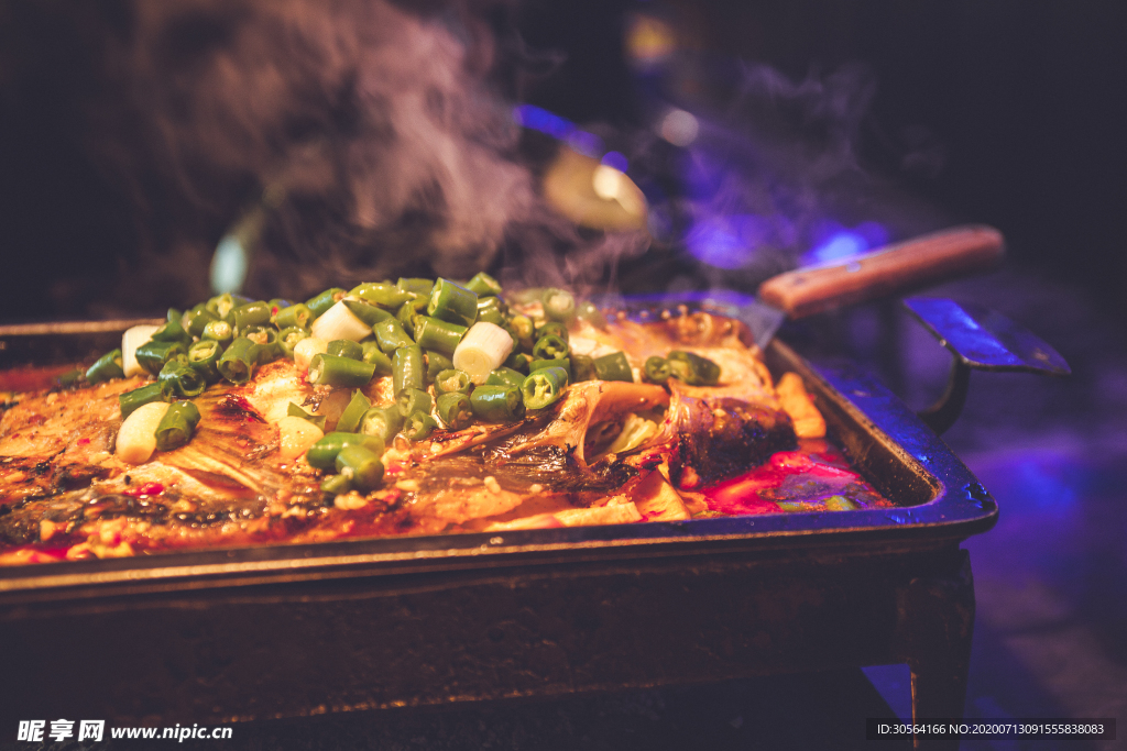 烤鱼夜市烧烤美食背景素材