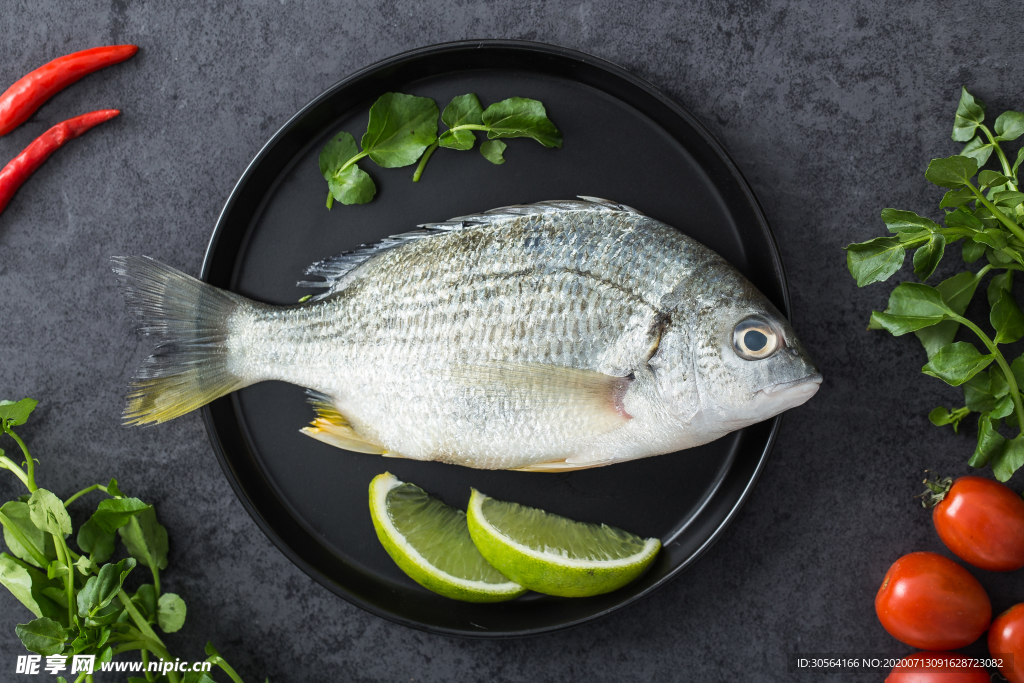 鱼水产盘子食材餐饮背景素材
