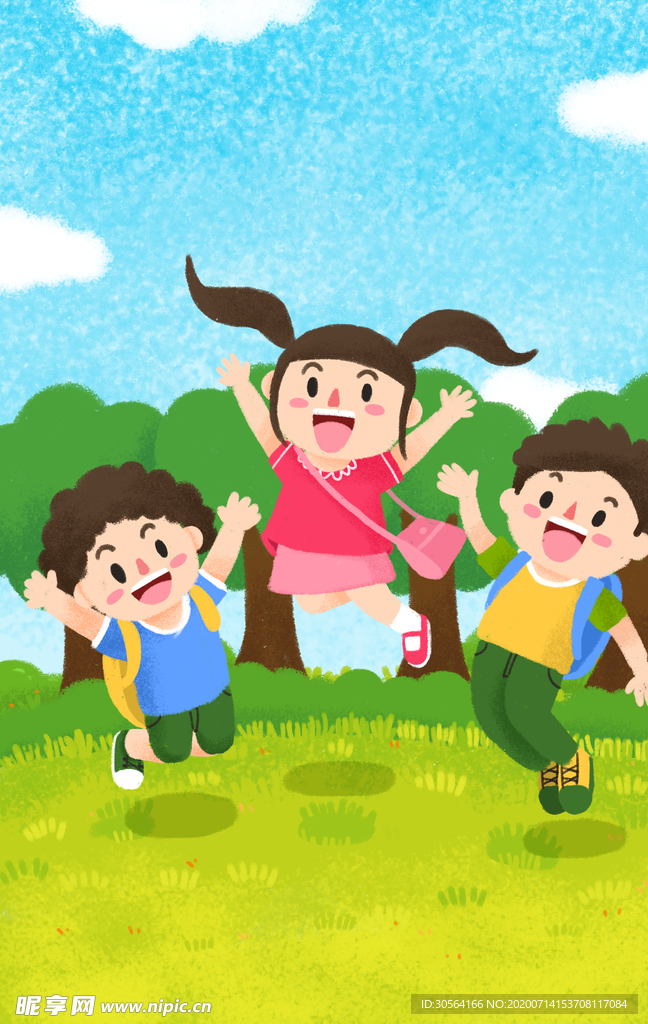 户外儿童郊游插画海报素材