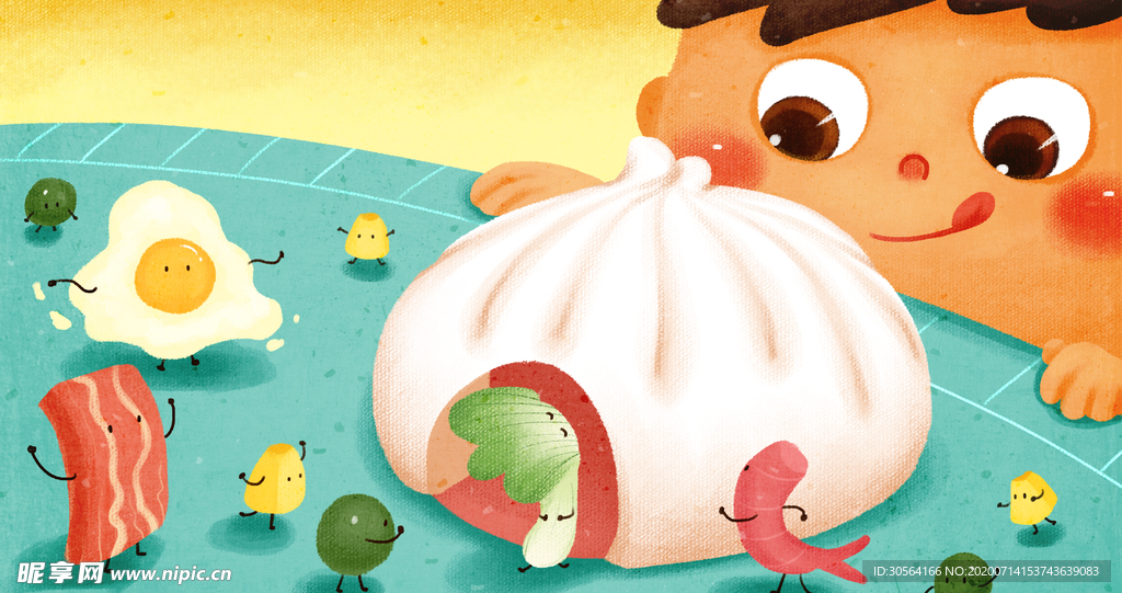 包子美食食材卡通插画海报素材