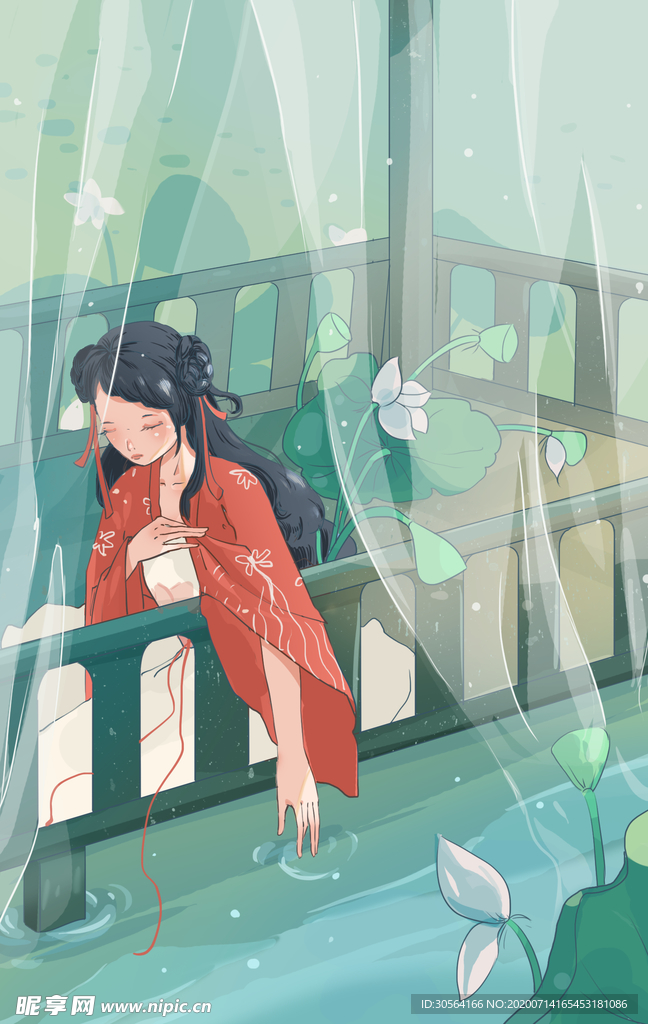 夏季人物女性古风国风插画素材