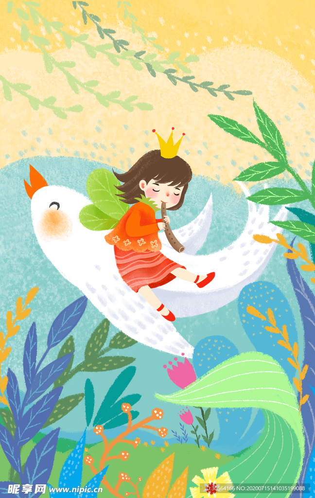 夏季人物女性飞鸟卡通插画素材