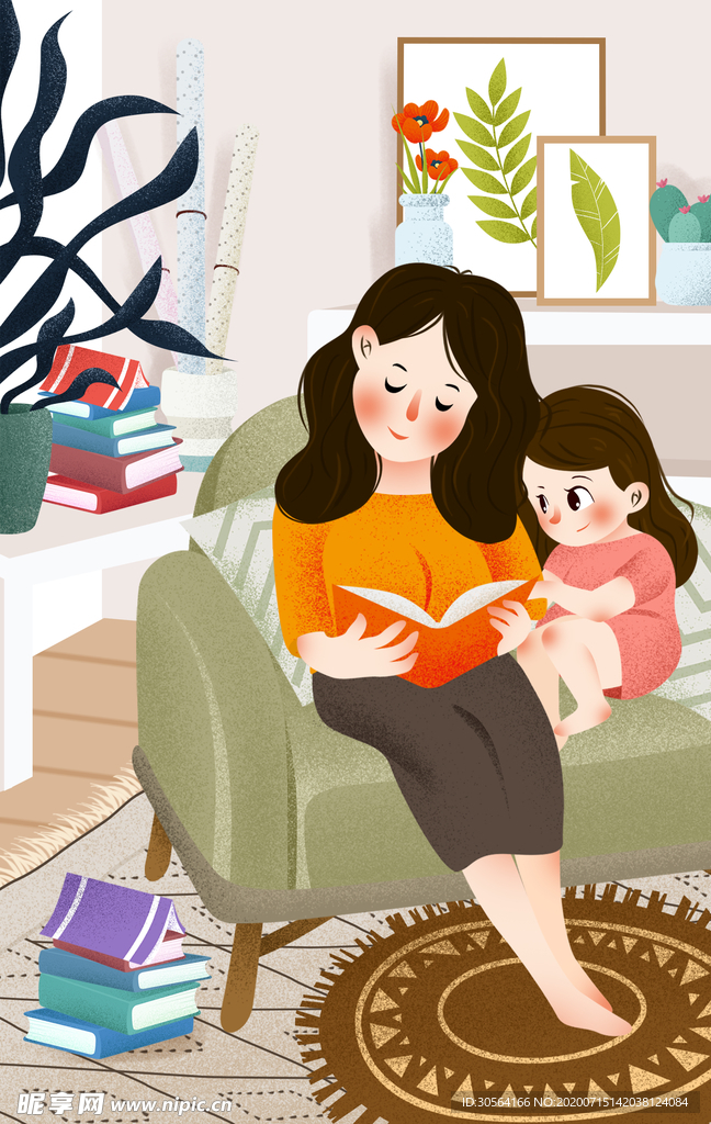 母亲节人物清新卡通插画素材