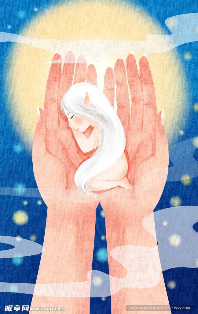 手掌精灵女性卡通插画素材