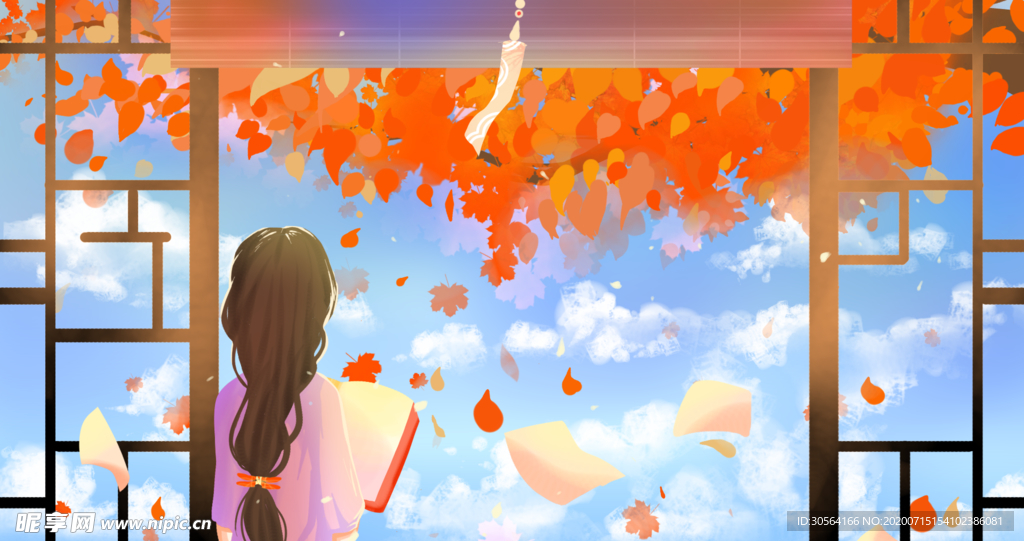 窗台人物女性卡通插画素材