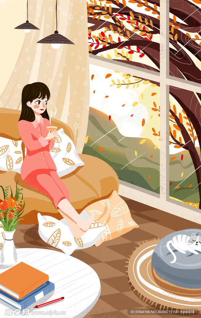 宅家休闲人物女性卡通插画素材
