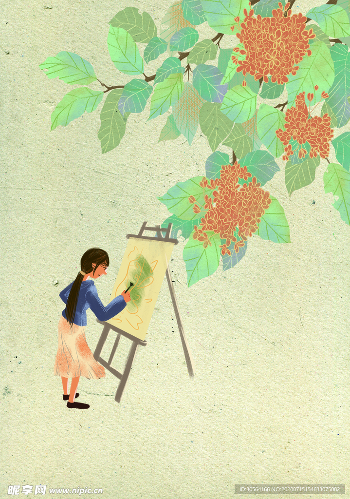 秋意人物女性画画插画素材