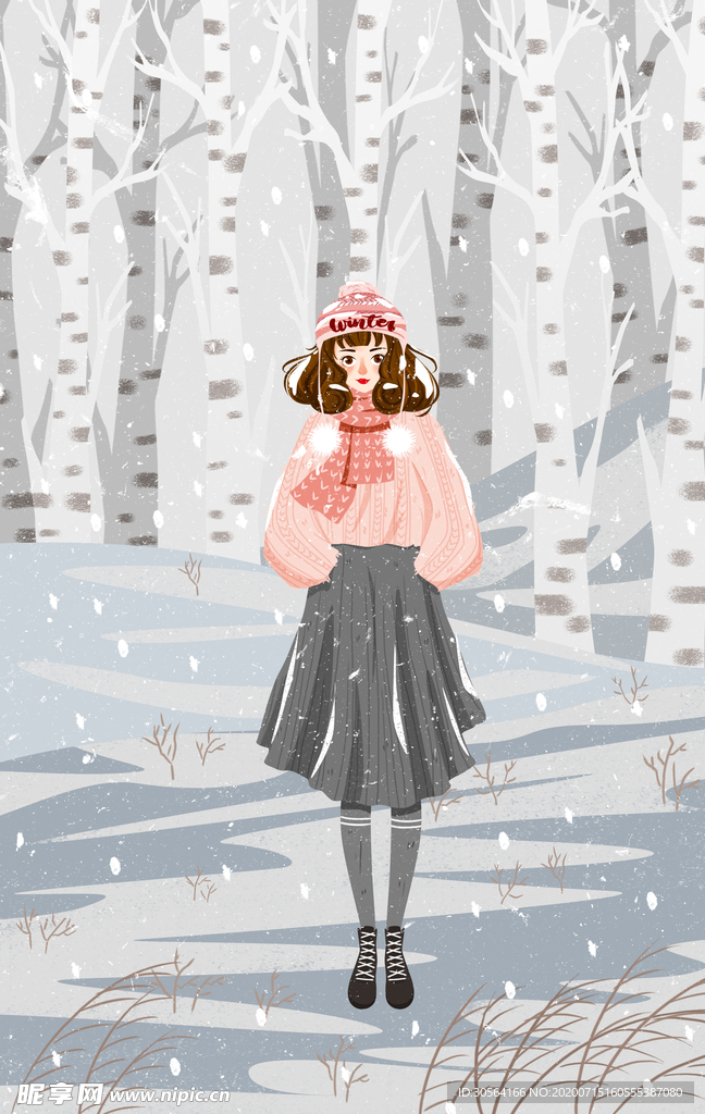 冬季人物女性清新插画素材