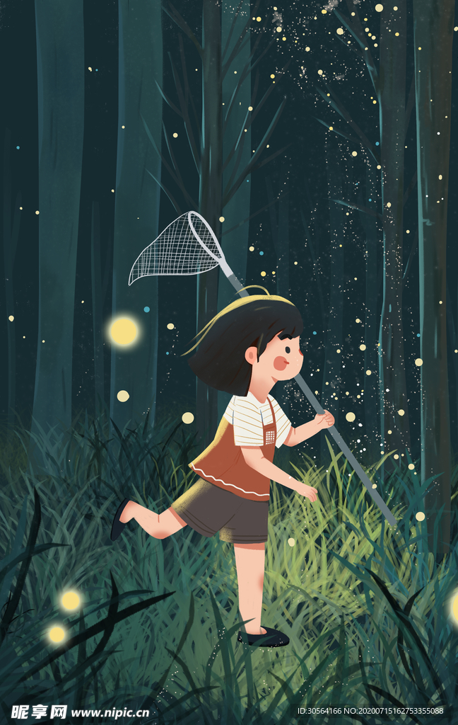 森林探险少女人物插画卡通素材