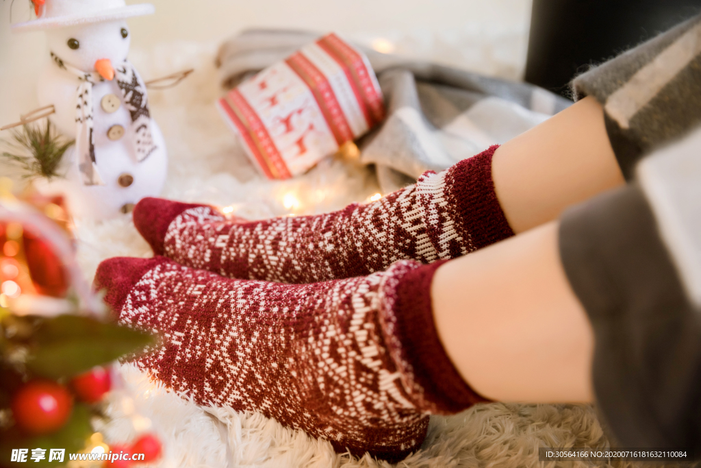 袜子冬季加厚保暖人物女性背景