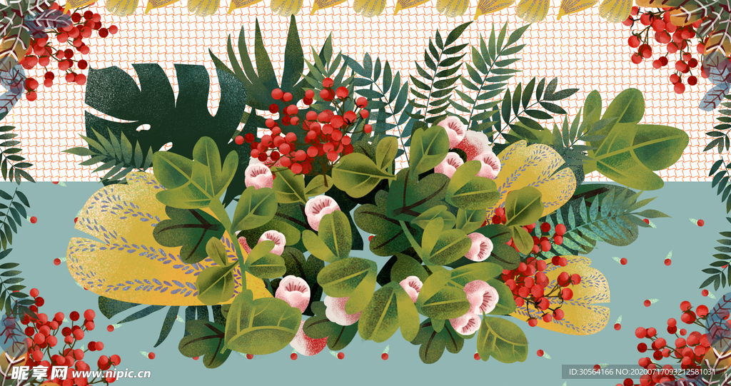 花朵边框底纹插画卡通背景素材