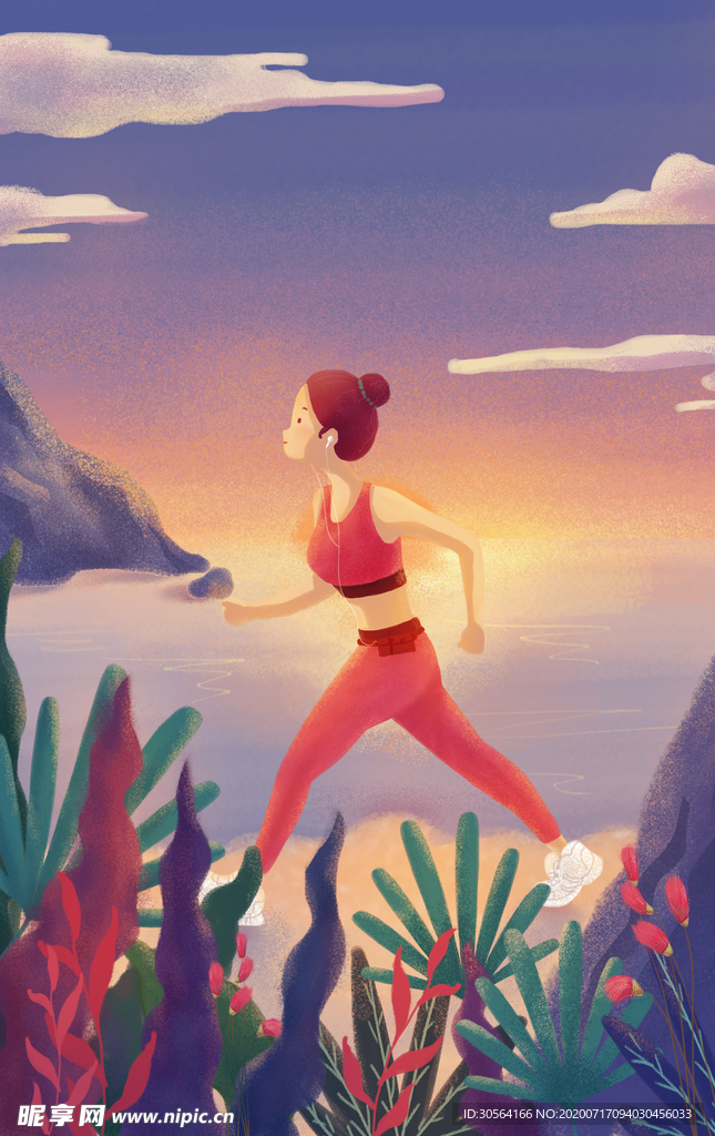 奔跑健身人物插画卡通背景素材