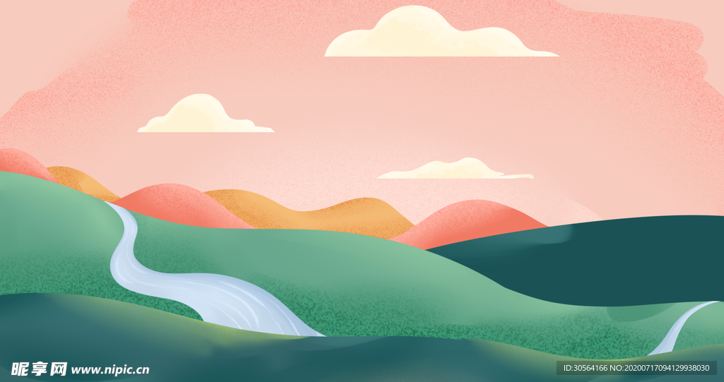 草坪波浪波纹插画卡通背景素材