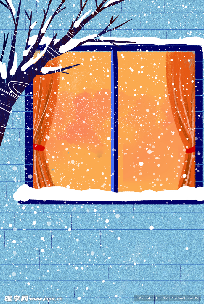 冬季窗户插画卡通背景素材