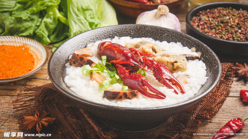 龙虾泡饭美食食材背景素材