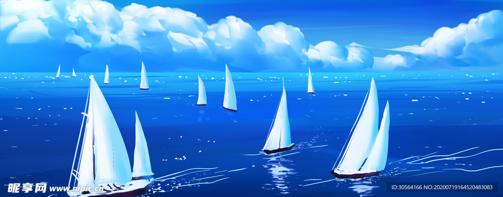 帆船海洋大海插画卡通素材