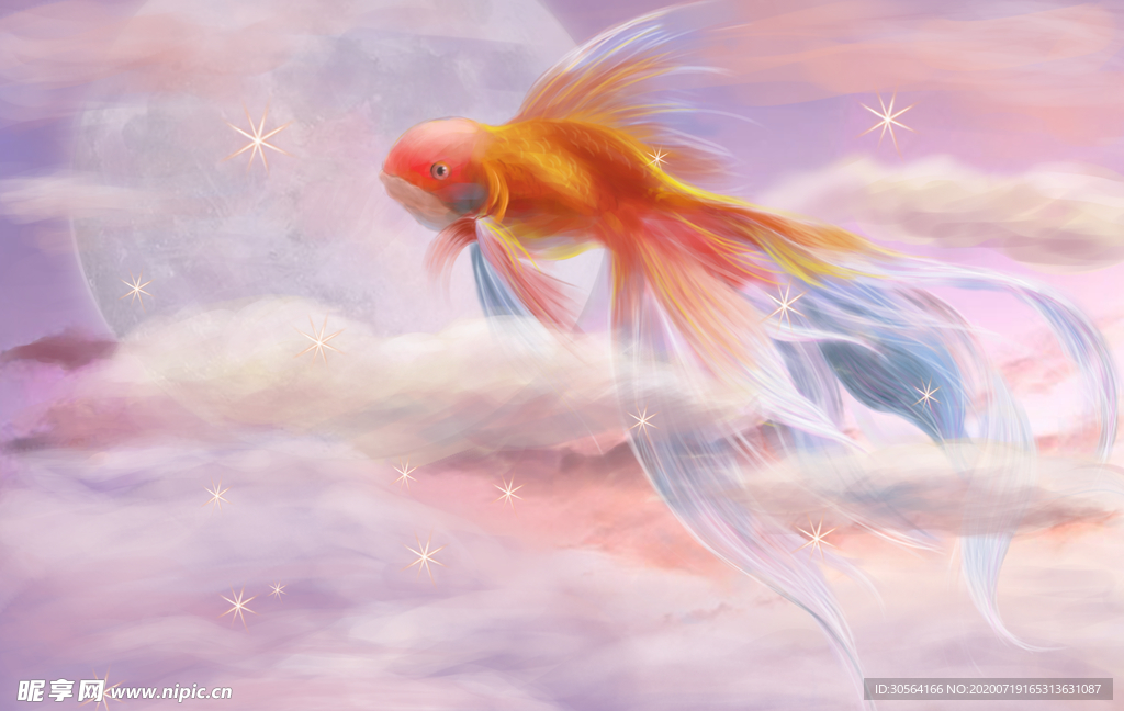 锦鲤云层云朵清新插画卡通素材