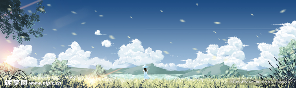 夏季天空清新插画卡通素材