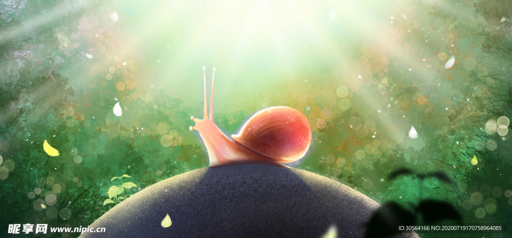 蜗牛森林清新插画卡通素材