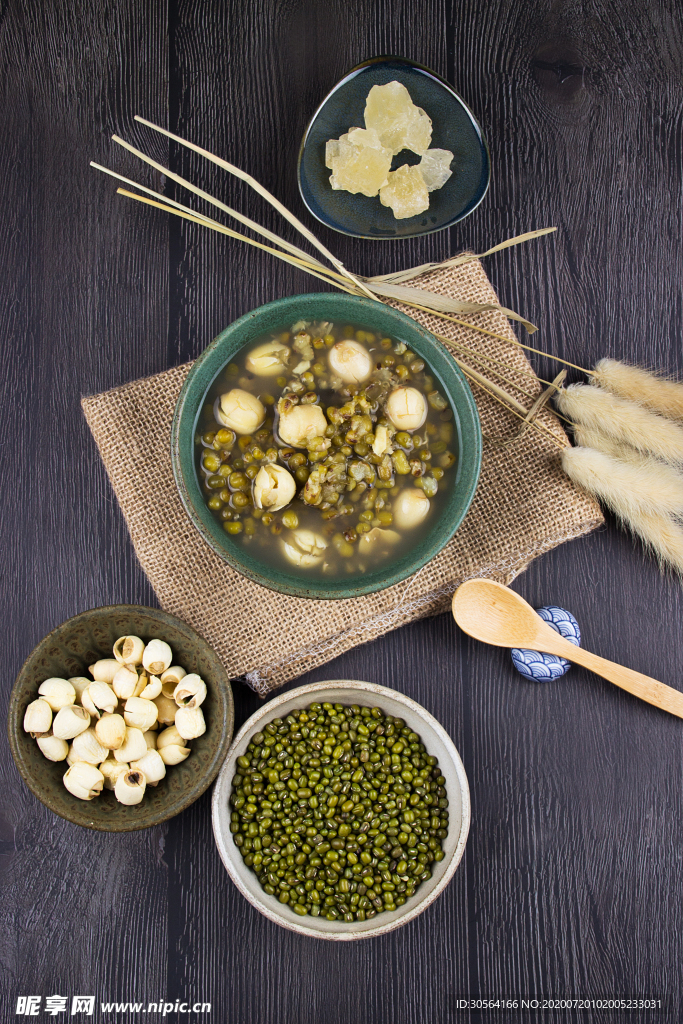 莲子绿豆粥美食食材背景素材