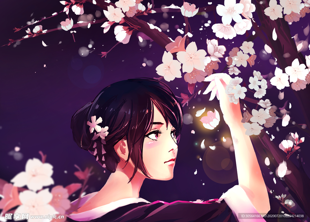 樱花人物卡通女性插画背景素材