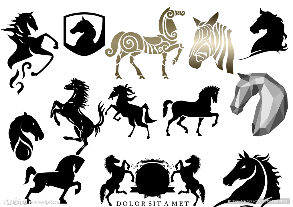 战马马头独角兽动物标志素材