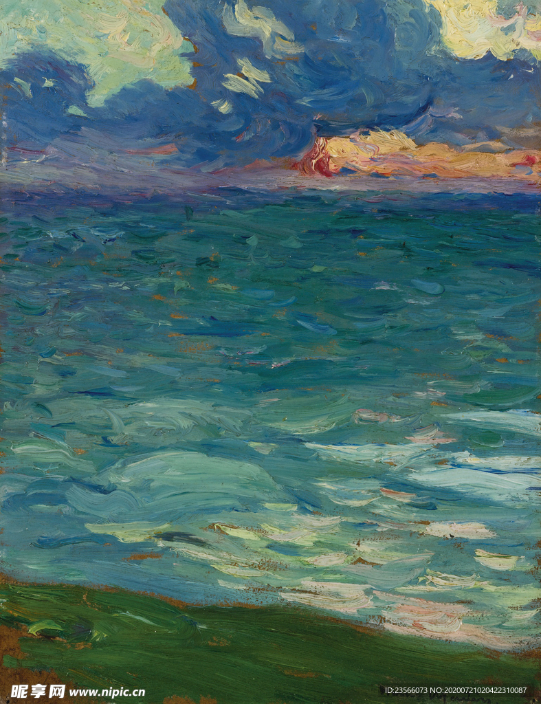 海滩风景古典油画