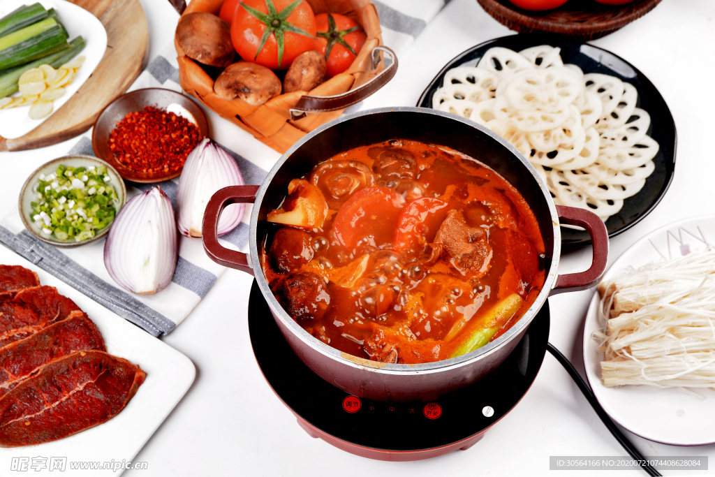 番茄锅汤底美食食材食物背景素材