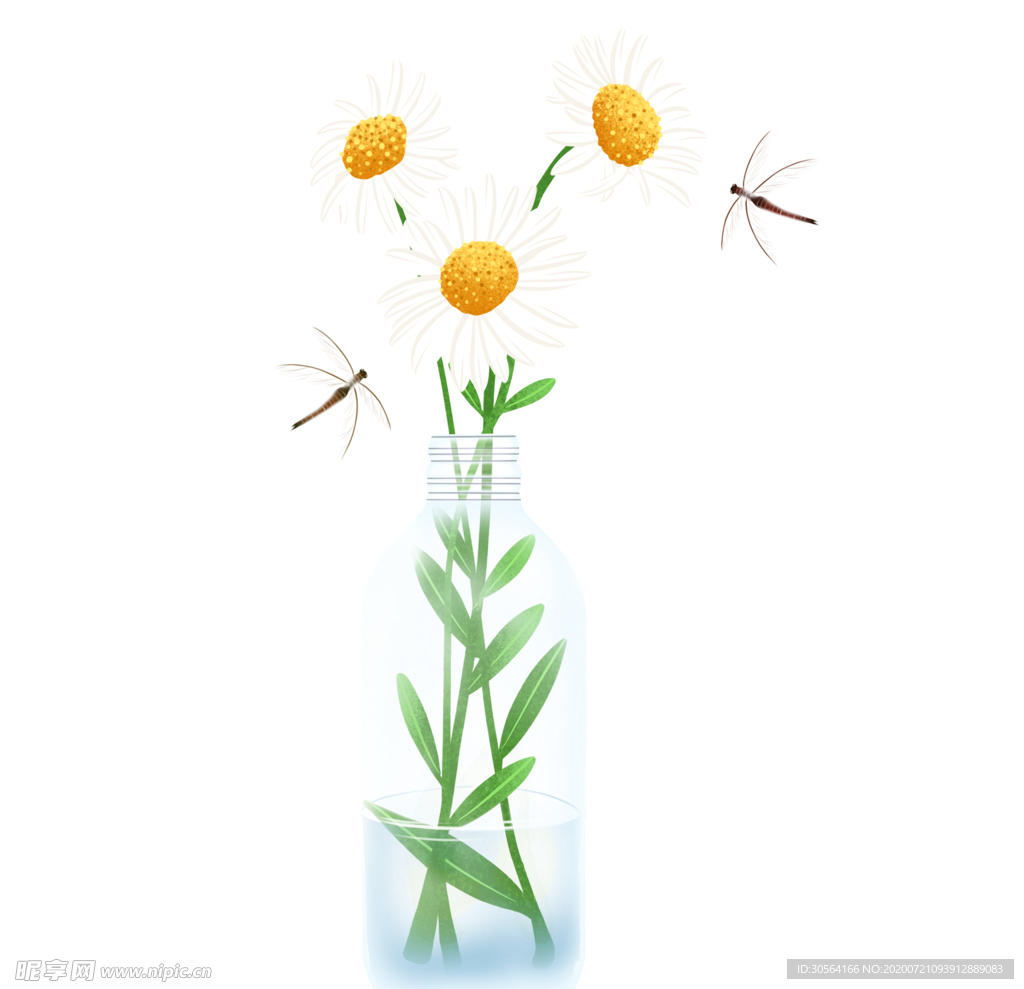 花瓶绿植插画清新海报素材