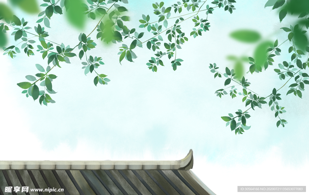 屋檐夏季古风国风传统背景素材