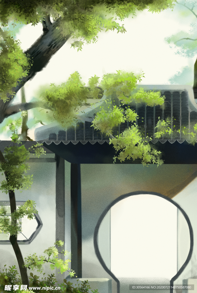 庭院古风国风传统清新背景素材