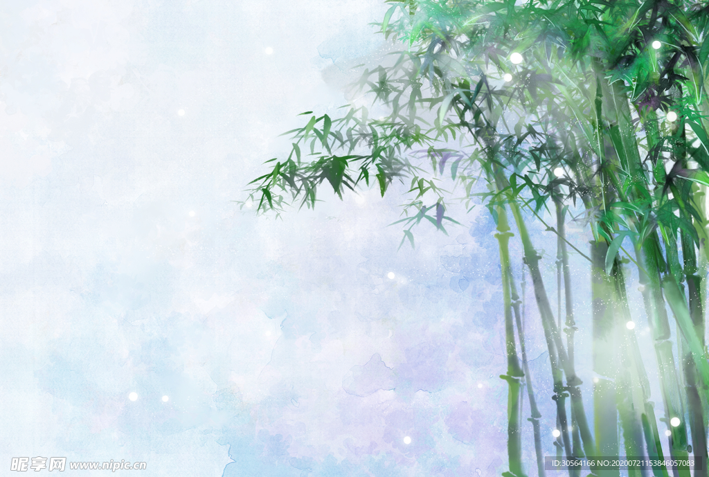 翠竹清新夏季国风插画背景素材