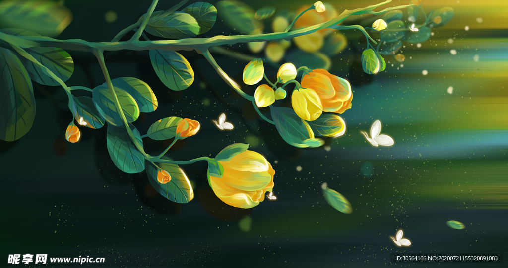 花朵清新插画卡通背景素材