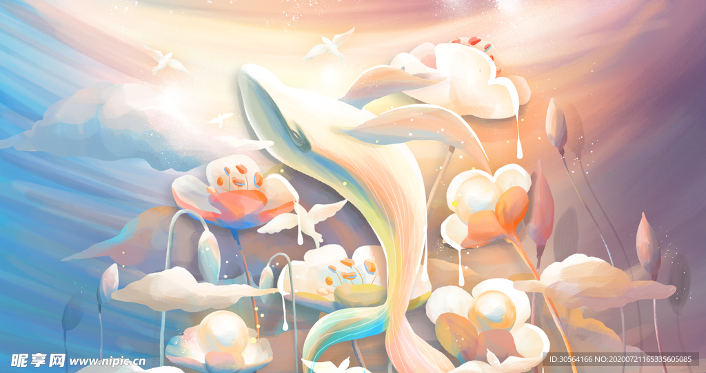 鲸鱼清新插画卡通背景素材