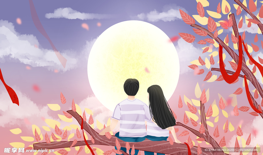 人物情侣清新插画卡通背景素材