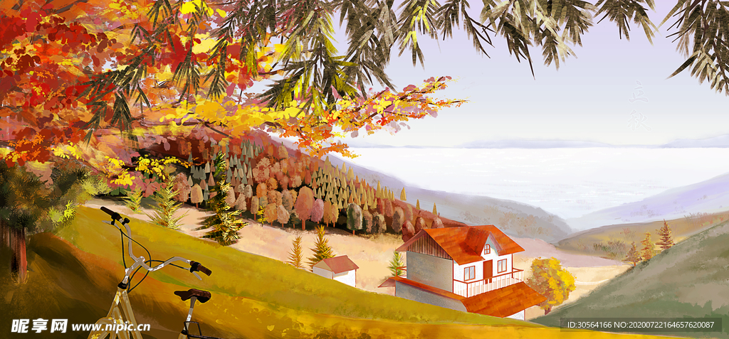 风景建筑清新插画卡通背景素材