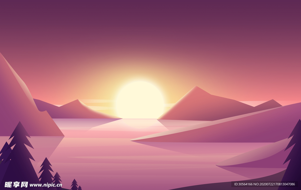 日落风景插画背景素材