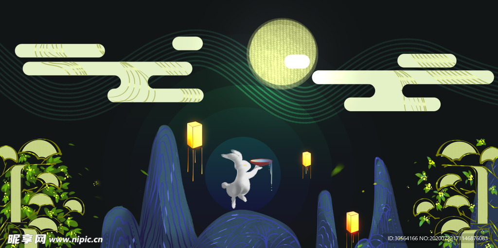 月兔中秋清新插画背景素材
