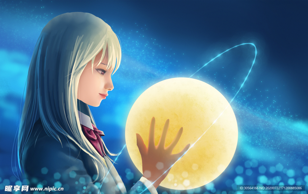 人物女性梦幻清新插画背景素材