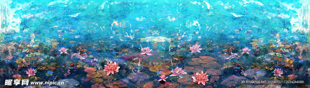 湖面色彩清新插画背景素材