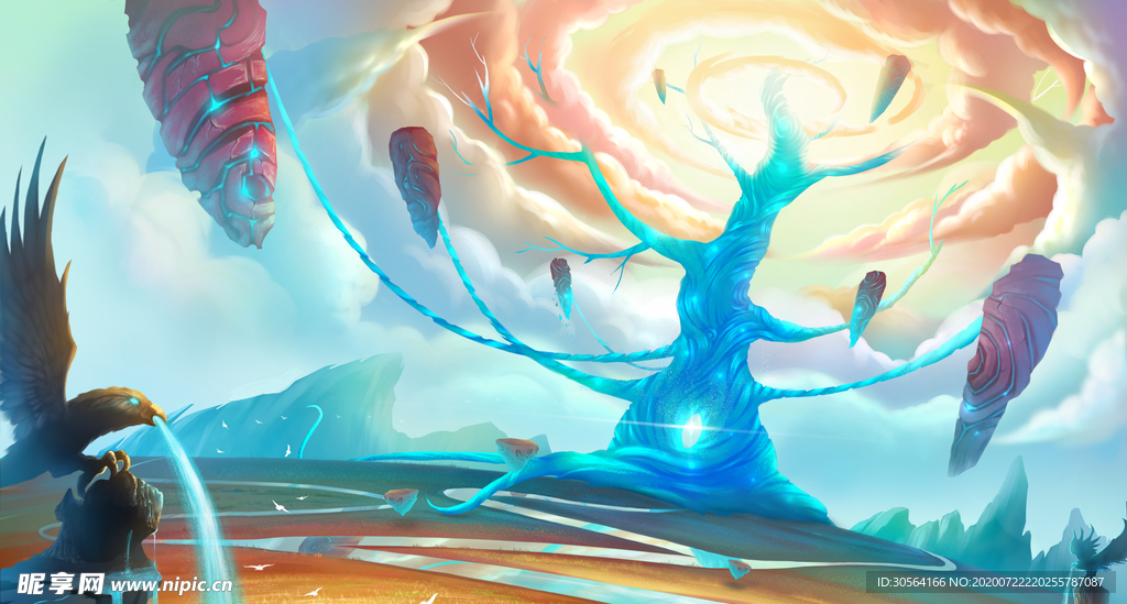 天空之城梦幻插画卡通背景素材