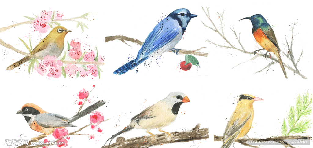 小鸟简笔清新插画卡通背景素材