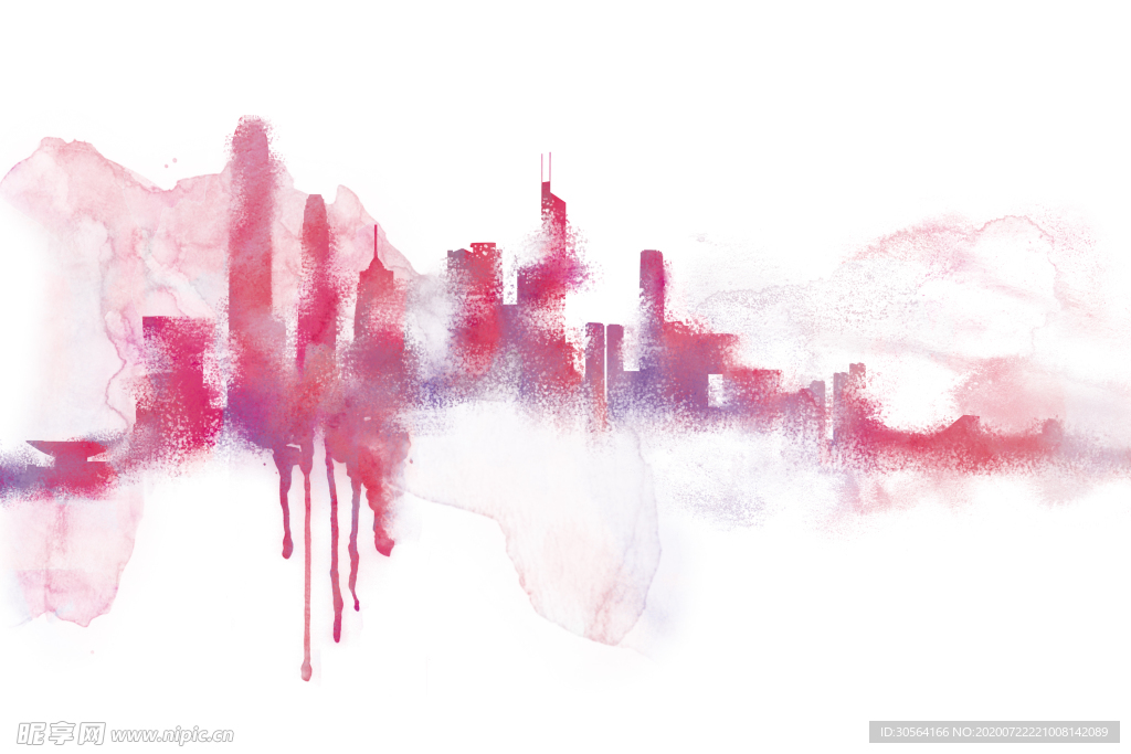 城市建筑水彩插画卡通背景素材