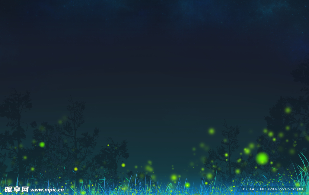 黑夜萤火虫森林插画卡通背景素材